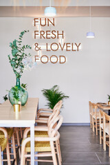 fun fresh and lovely food led advertisement on modern restaurant wall