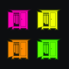 Fototapeta premium Bedroom Closet With Opened Door Of The Side To Hang Clothes four color glowing neon vector icon