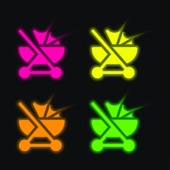 Baby Stroller four color glowing neon vector icon