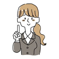 ポイントを説明しているスーツの女性