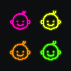 Boy four color glowing neon vector icon
