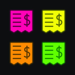 Bill four color glowing neon vector icon