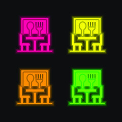 Bistro four color glowing neon vector icon