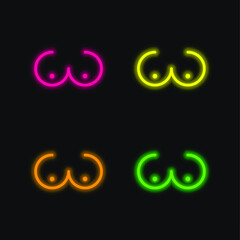 Bosom four color glowing neon vector icon