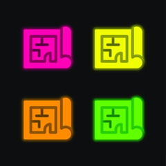 Blueprint four color glowing neon vector icon