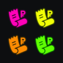 Bill four color glowing neon vector icon