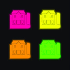 Blueprint four color glowing neon vector icon