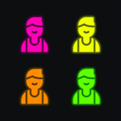 Boy four color glowing neon vector icon