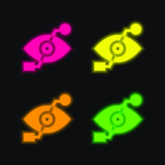 Bionic Eye four color glowing neon vector icon