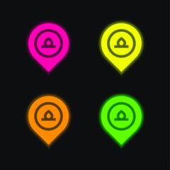 Obraz premium Bonfire four color glowing neon vector icon