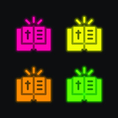 Bible four color glowing neon vector icon