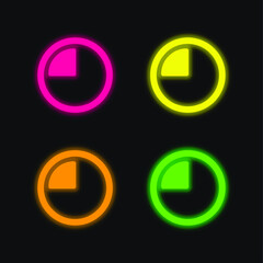 15 Minutes four color glowing neon vector icon