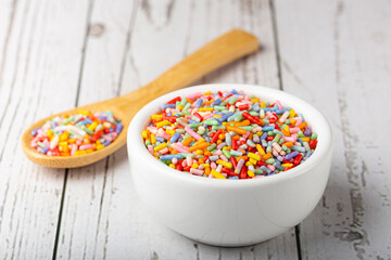 Fototapeta na wymiar Sugar sprinkle. Colorful confectionery for cake decoration.