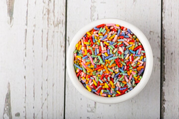 Sugar sprinkle. Colorful confectionery for cake decoration.