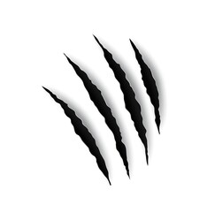Beast claw marl scratches, tiger or animal paw nails marks, vector. Wild cat or lion and bear claw slashes, monster beast or werewolf attack paw scratches and shred traces, torn paper background - obrazy, fototapety, plakaty
