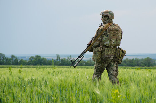 Ukrainian soldier near the Mariupol, Ukraine.