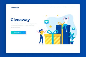 Giveaway illustration landing page. Illustration for websites, landing pages, mobile applications, posters and banners. - obrazy, fototapety, plakaty