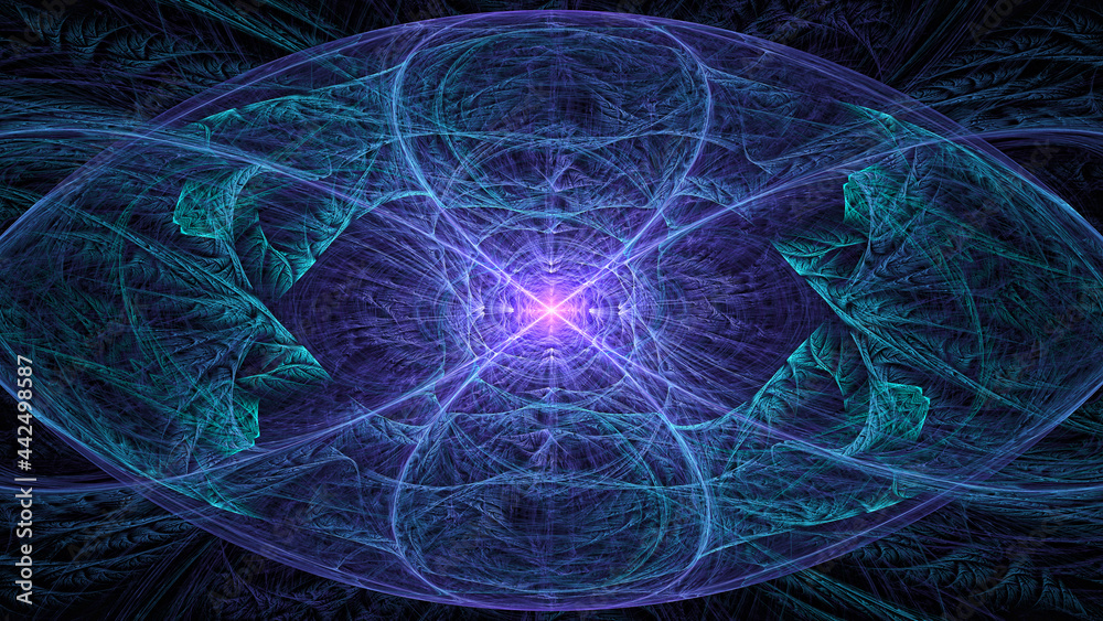 Poster 3d effect - abstract blue fractal pattern
