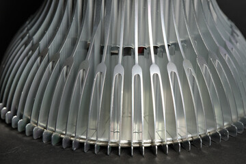 LED phytolamp for growing seedlings. Aluminum cooling fins, close-up.