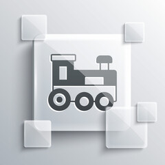 Grey Toy train icon isolated on grey background. Square glass panels. Vector