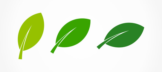 Three green leaves icons. Vector illustration.