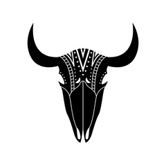 Animal skull in boho style with geometric ornaments. Tribal illustration in simple style.