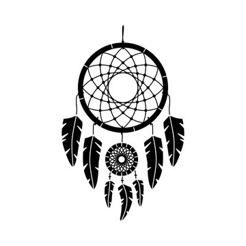 Vector illustration of dreamcatcher in boho style. Mystery interior. Simple style