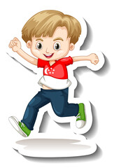 A sticker template with a boy wearing Singapore flag t-shirt cartoon character