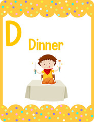 Alphabet flashcard with letter D for Dinner