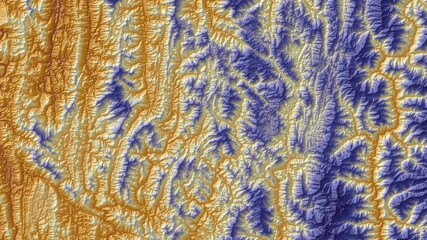 Orange and Blue Digital Elevation Model in North of Myanmar