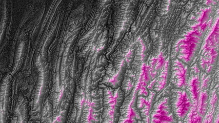 Black and Pink Digital Elevation Model in North of Myanmar 