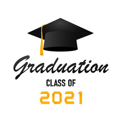 Design for graduation ceremony. Class of 2021. Congratulations graduates typography design.