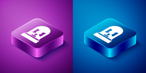 Isometric Flasher siren icon isolated on blue and purple background. Emergency flashing siren. Square button. Vector