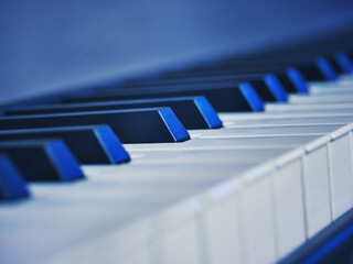 Piano midi clavier keyboard, close up artistic backdrop. A music concept template photo with...