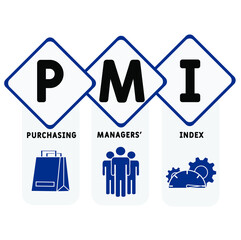 PMI - Purchasing Managers' Index acronym. business concept background.  vector illustration concept with keywords and icons. lettering illustration with icons for web banner, flyer, landing 