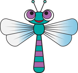 Cartoon illustration of funny dragonfly. Cute and funny cartoon characters. Illustration for children.