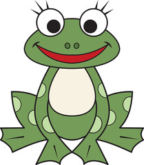 Cartoon illustration of funny frog. Cute and funny cartoon characters. Illustration for children.