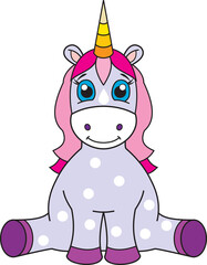 Cartoon illustration of funny unicorn. Cute and funny cartoon characters. Illustration for children.