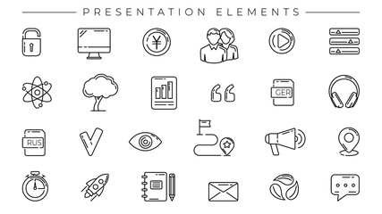 Presentation Elements concept line style vector icons set.
