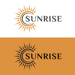 brightening Sun or sunrise, sunset flare light bright shine logo design for your business brand