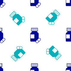 Blue Sedative pills icon isolated seamless pattern on white background. Vector