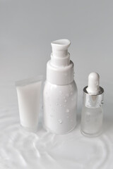 cosmetic bottle cream packaging product on white water background
