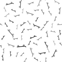 Black Skateboard icon isolated seamless pattern on white background. Extreme sport. Sport equipment. Vector
