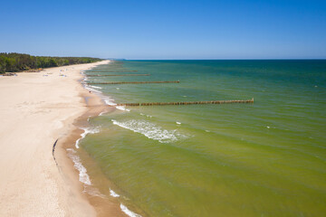 The coastline of the Baltic Sea with beautiful beaches on the Hel Peninsula, Poland.