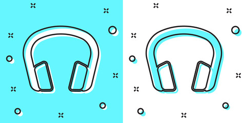 Black line Headphones icon isolated on green and white background. Earphones. Concept for listening to music, service, communication and operator. Random dynamic shapes. Vector