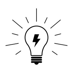 Blub vector icon. Bright yellow light bulb isolated on a white background. Light blub vector with electric inside and rays shine, idea, creative thinking. Idea concept, Flat vector design.