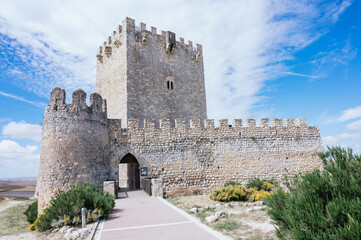Fototapeta na wymiar Shot from a low angle of the castle of Tiedra built in the 11th century. Castle visited by el Cid