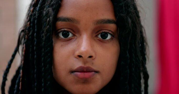 Portrait diverse hispanic black girl child face close-up