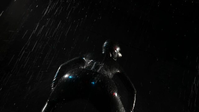 Fetishism latex woman dancing in the rain in the dark bdsm game