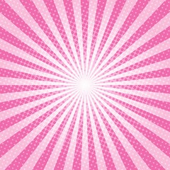 Pink Sunburst Pattern Background. Sunburst with rays background. Vector illustration. Pink radial background. Halftone background.